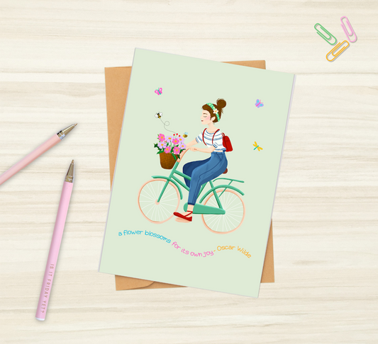 'A flower blossoms for its own joy' greetings card