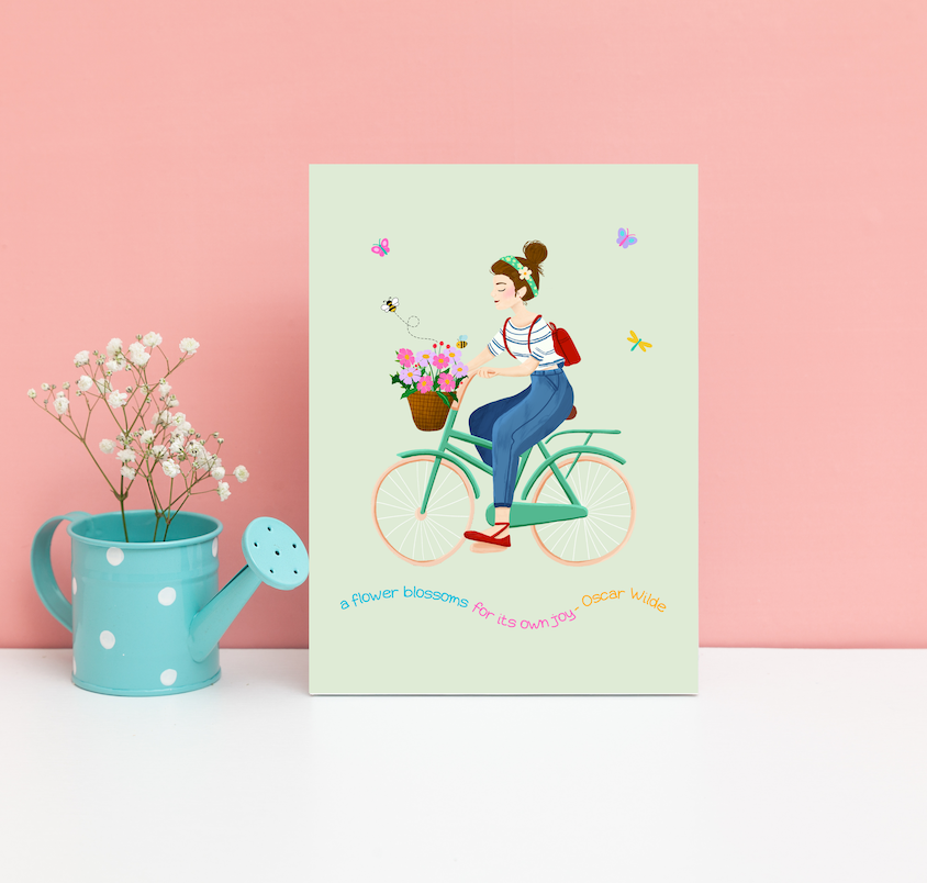 'A flower blossoms for its own joy' greetings card