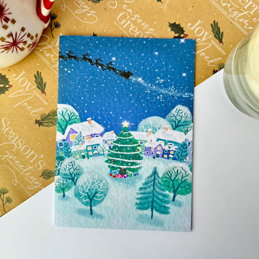 Festive village Christmas card by Jamie Leyden Illustration