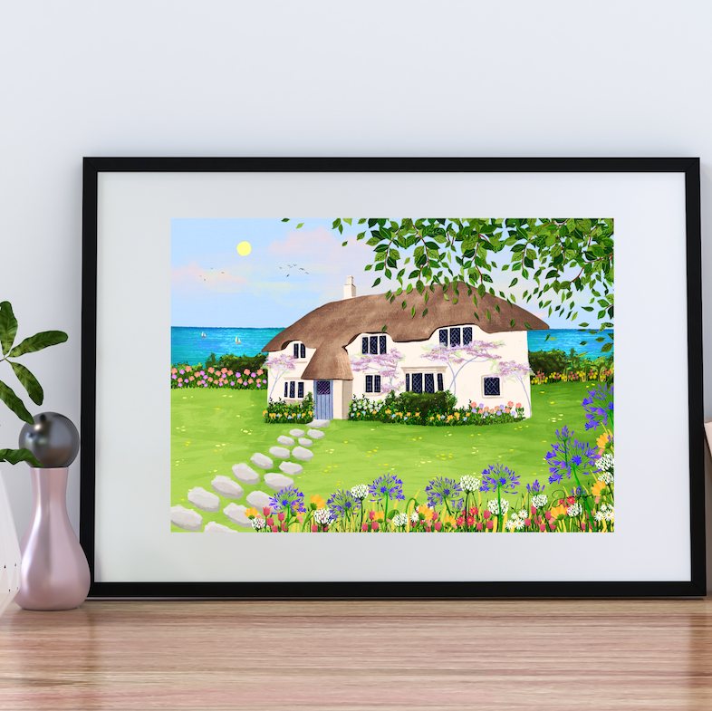 Seaside cottage print