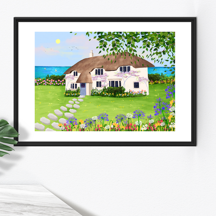 Seaside cottage print