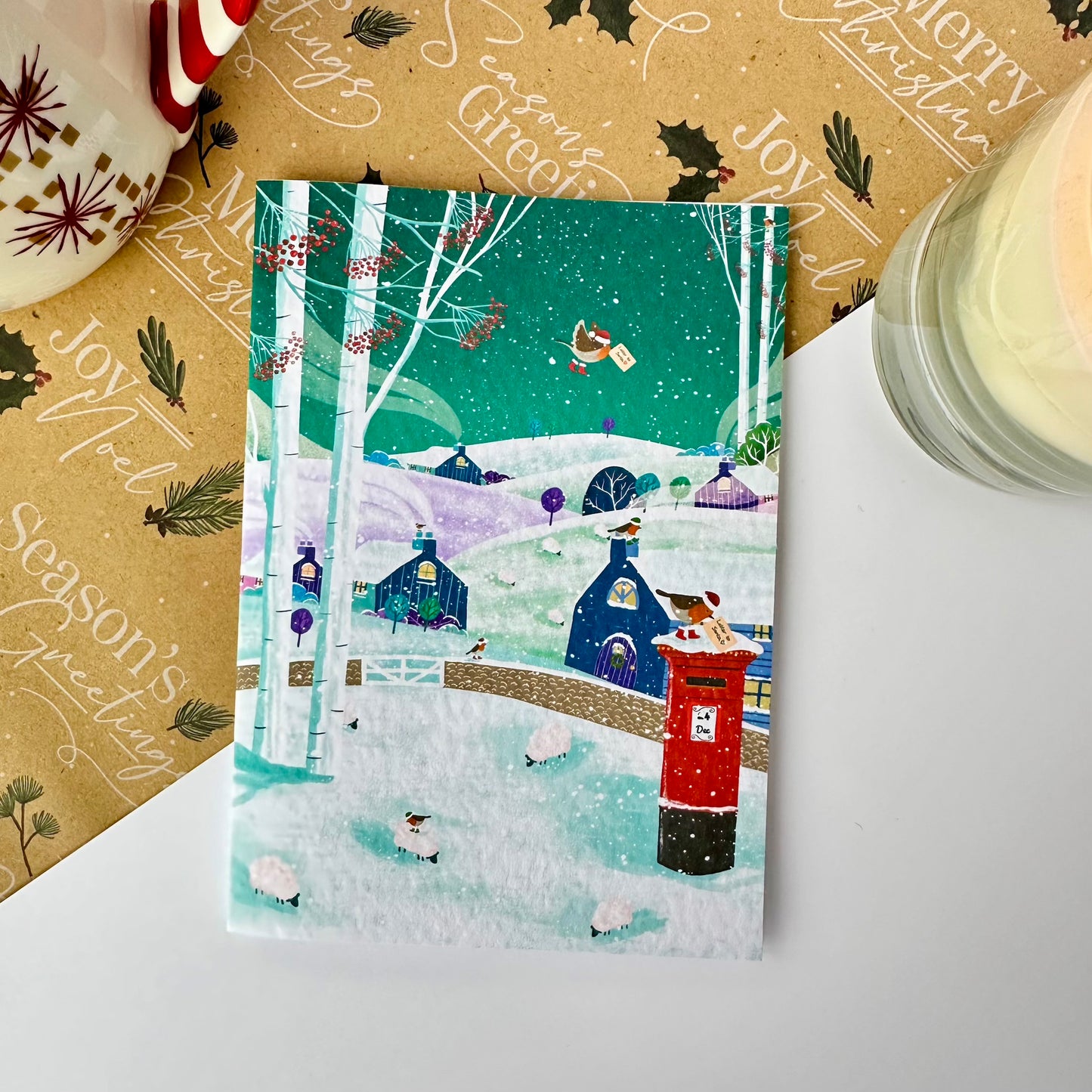 Festive village scene Christmas card by Jamie Leyden Illustration