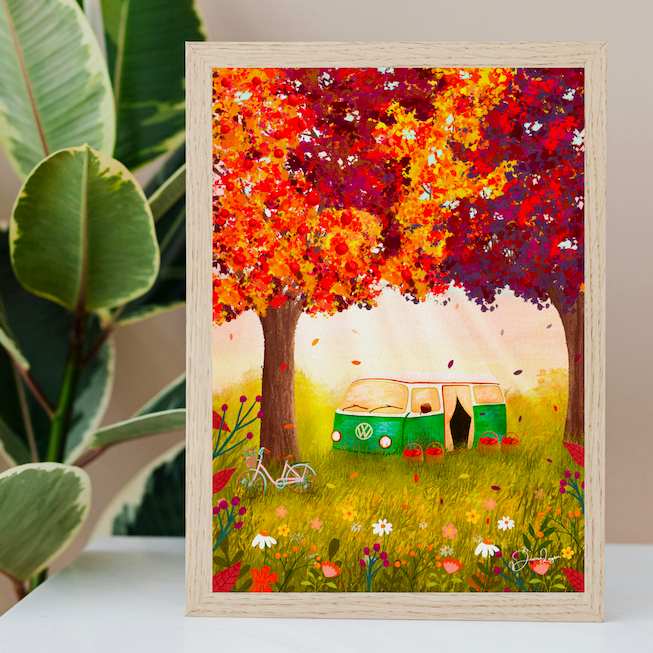 Cosy Camper Van, Autumn Print