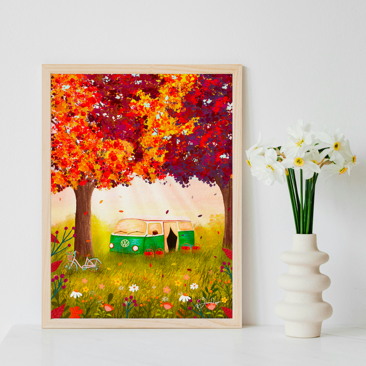 Cosy Camper Van, Autumn Print