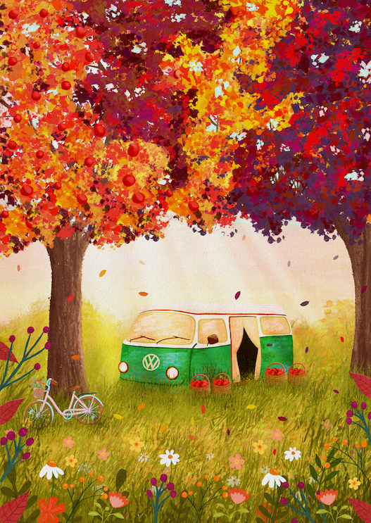 Cosy Camper Van, Autumn Print