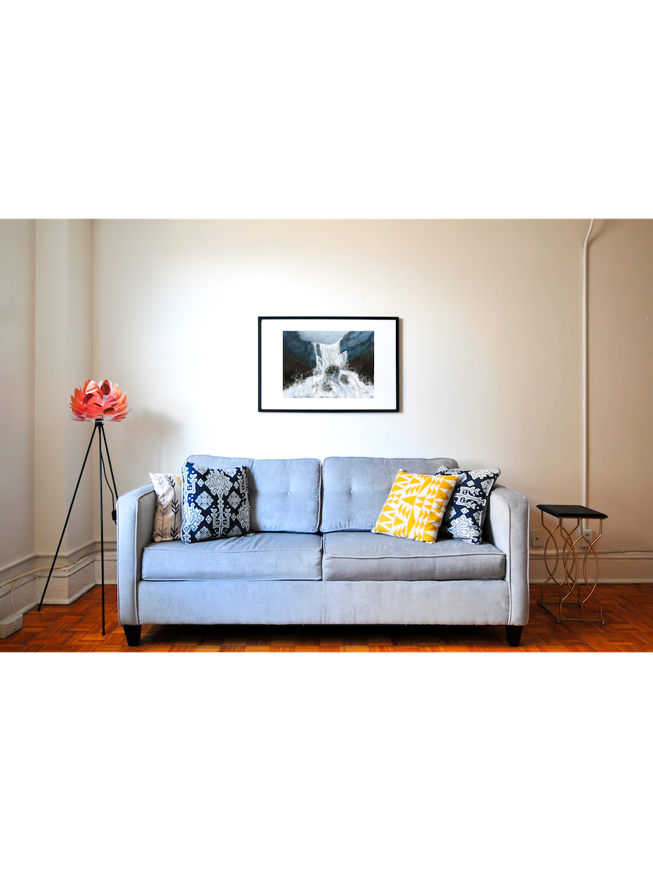 Waterfall art print in living room