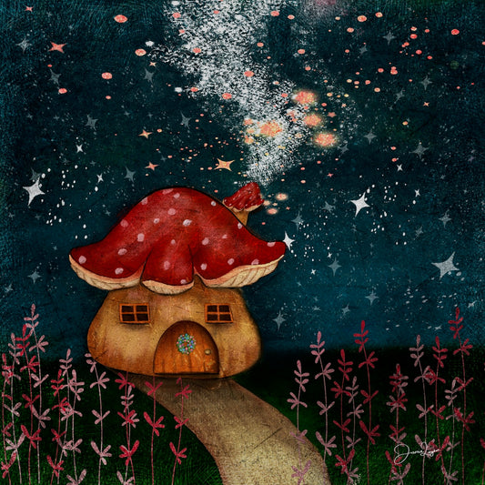 Cosy Whimsical Mushroom House square print