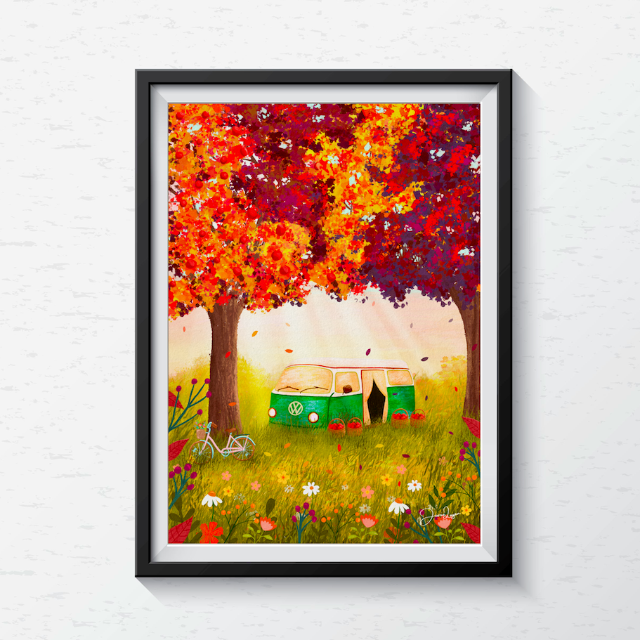 Cosy Camper Van, Autumn Print