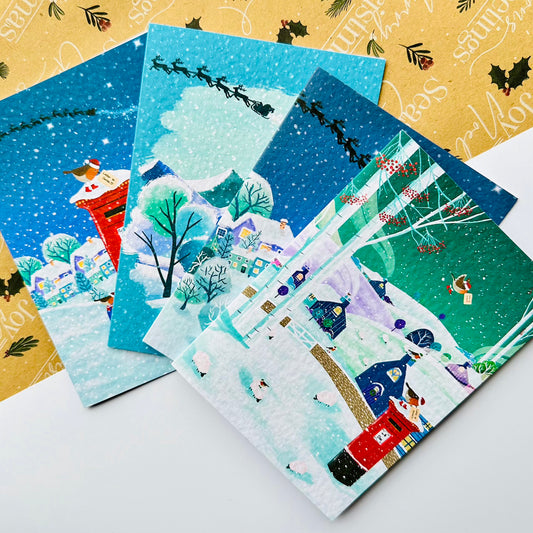 Christmas cards by Jamie Leyden Illustration - Snowy scenes pack of 4