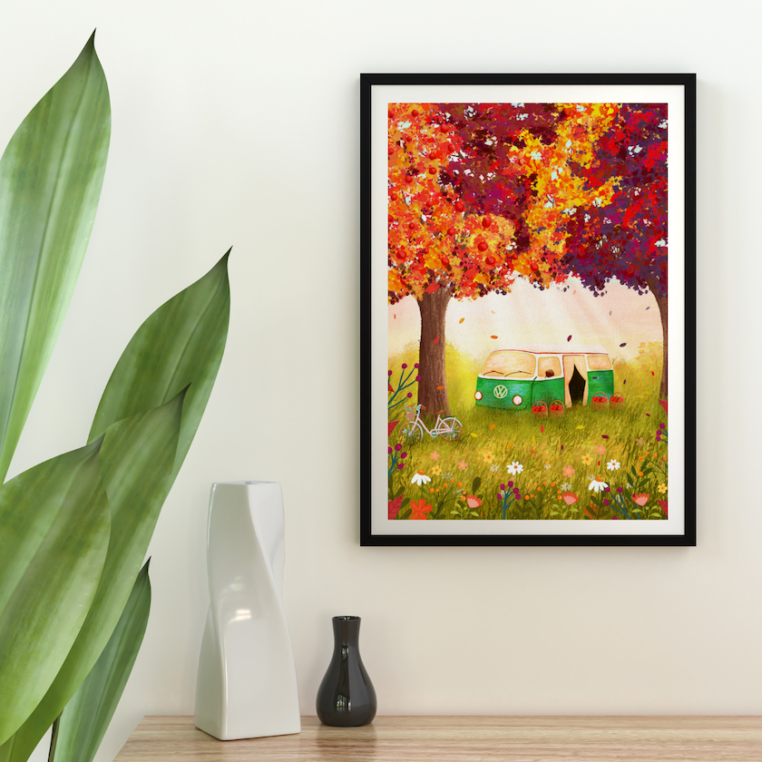 Cosy Camper Van, Autumn Print