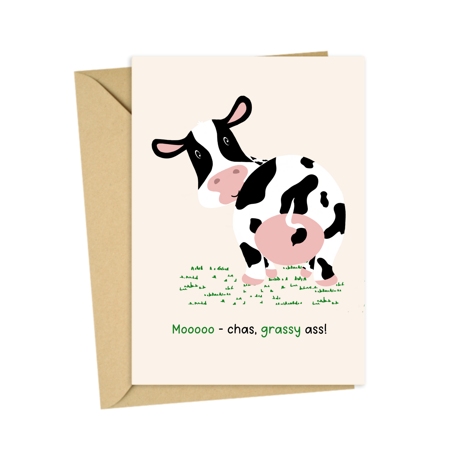 'Mooooo-chas, grassy ass' thank you card