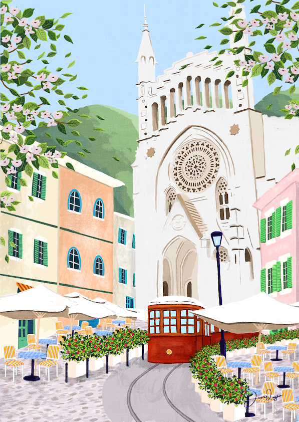 Sóller town square, Mallorca Print