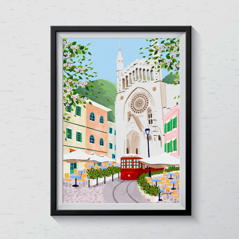 Sóller town square, Mallorca Print