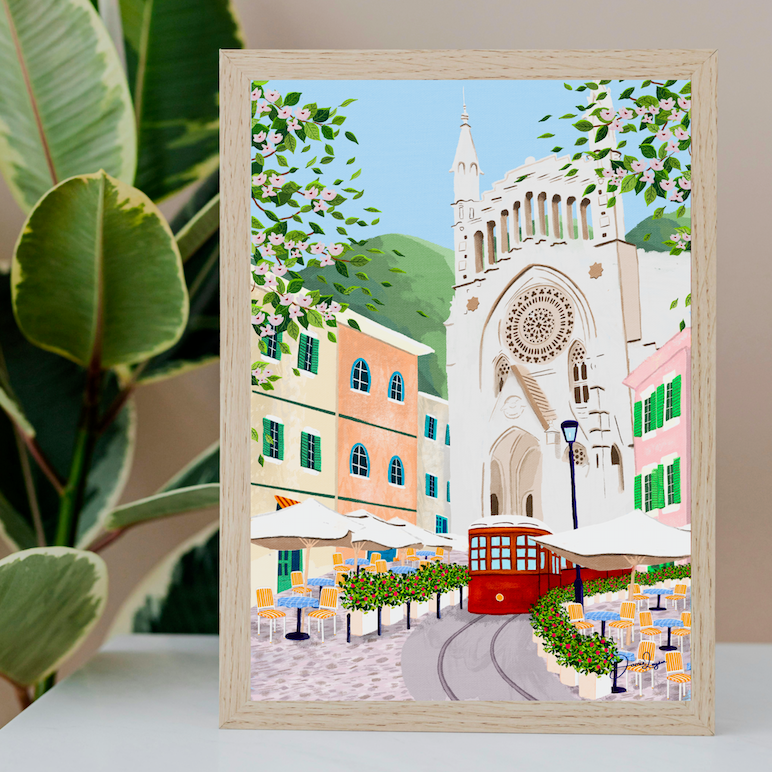 Sóller town square, Mallorca Print